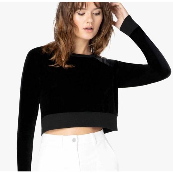 Beyond Yoga Black  Cropped Velvet Pullover Size Small - Picture 2 of 10
